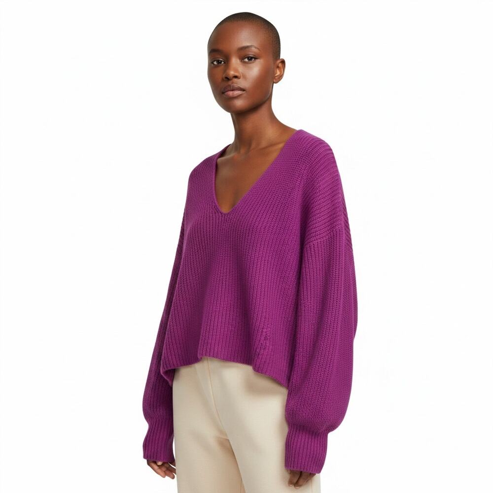 A.L.C. Melanie Sweater Women's Sz M Orchid V-Neck Cropped Long Sleeves Knit